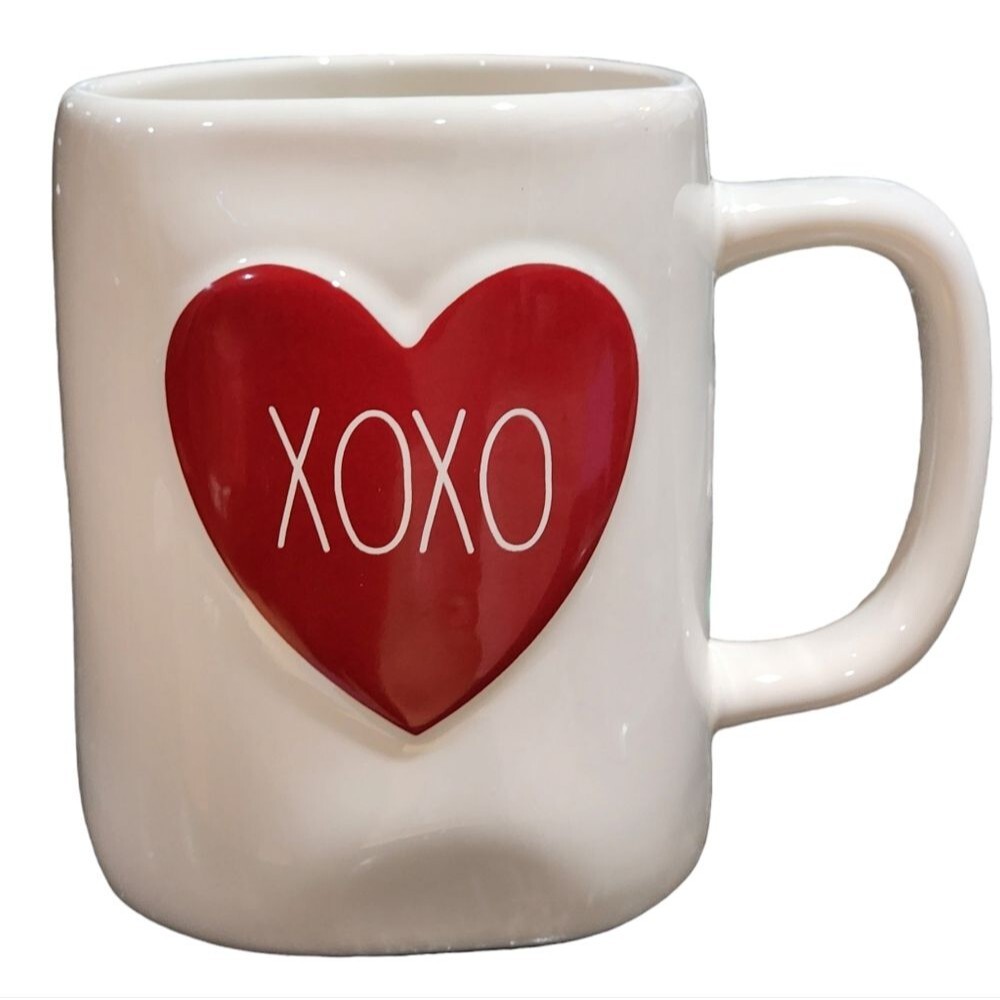 Rae Dunn White XOXO Ceramic Coffee Mug 16 Oz Red‎ Embossed Heart